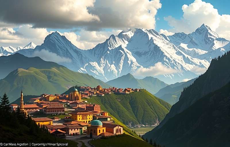 Garam Masala Expedition Himalayan Expansion Concept Concept art for the upcoming Himalayan Spice Trail expansion in Garam Masala Expedition showing mountain villages and high-altitude spice farms