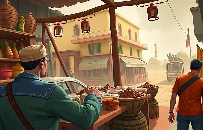 Garam Masala Expedition Market Gameplay Garam Masala Expedition gameplay screenshot showing a player character negotiating spice prices in a traditional Indian market