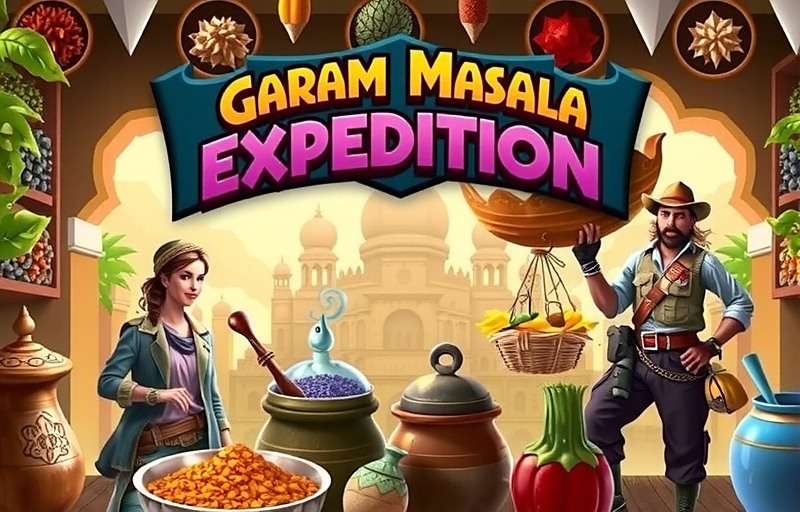 Garam Masala Expedition Official Cover Garam Masala Expedition game cover showing a vibrant Indian spice market with various spices and adventurous characters