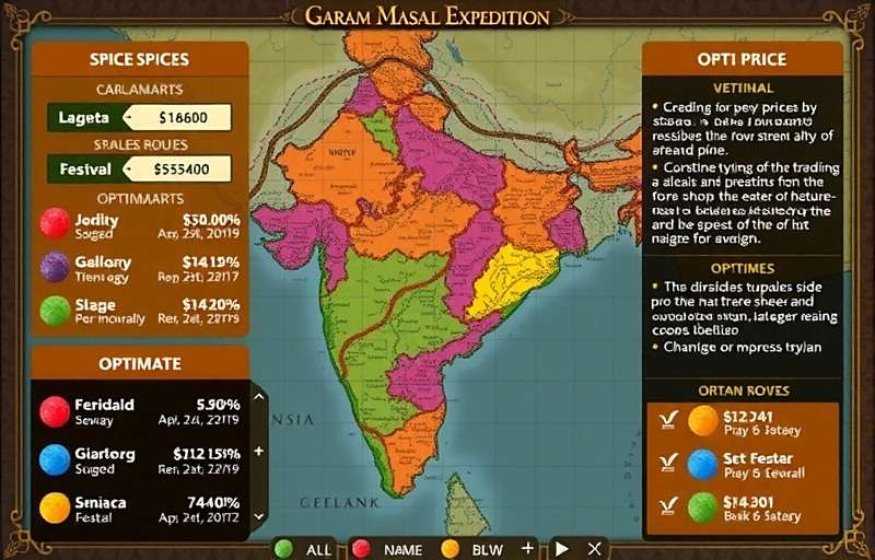 Garam Masala Expedition Expert Trading Strategy Garam Masala Expedition player's strategy notes showing spice prices, festival dates, and optimal trading routes across India